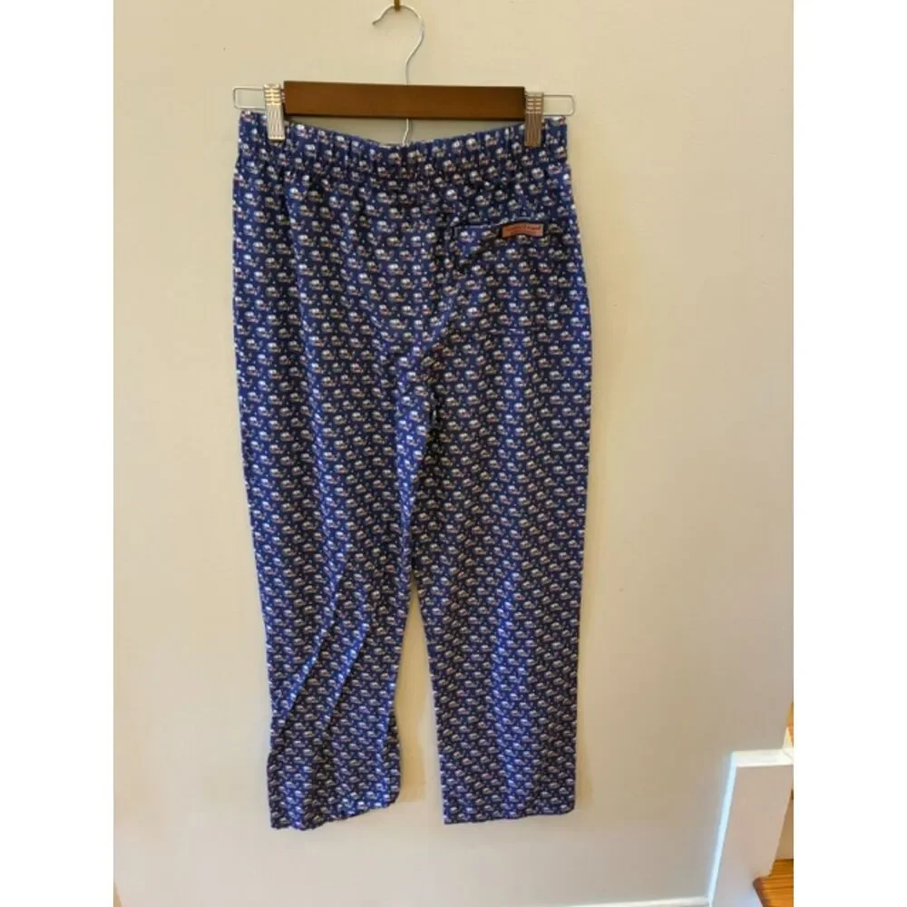 Vineyard Vines Boys Pajama Pants Size 16 Blue Whale Print Lounge Pants EUC